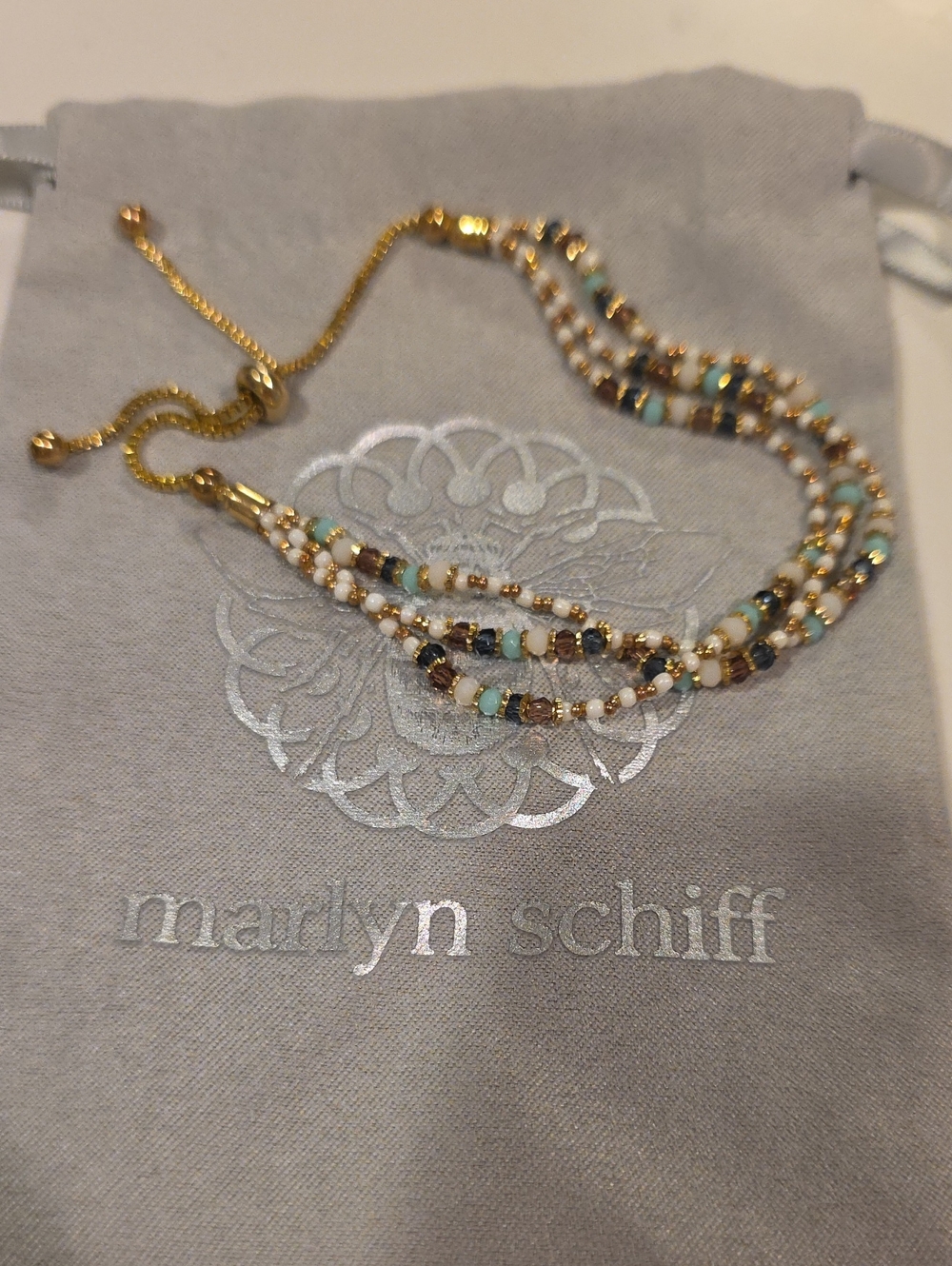 Marlyn Schiff Gold-Tone Bracelet with White, Turquoise & Brown Beads